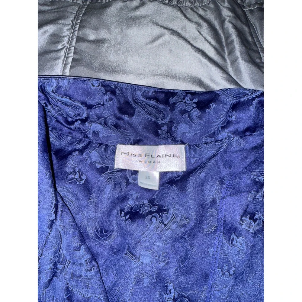 Miss Elaine Woman Pajama Set Navy Blue Paisley Jacquard 2pc Long Sleeve 3X